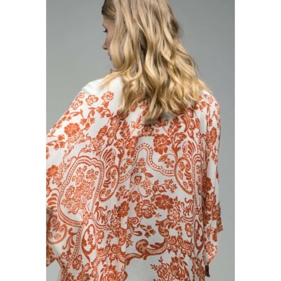 SOLD OUT Rust Damask Floral Print Sheer Kimono Coverup Wrap - Picture 2 of 4
